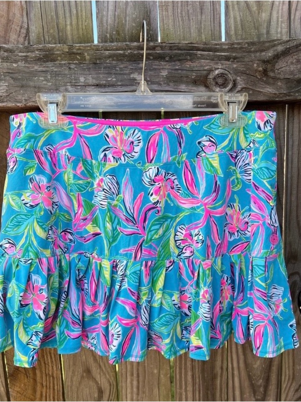 Lilly Pulitzer Luxletic Turquoise Floral Ruffled Mini Skirt